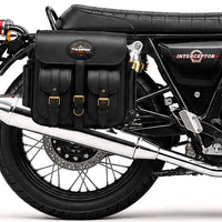 GENUINE LEATHER 4 POCKET TOURING PANNIER BAGS (BLACK) FIT FOR ROYAL ENFIELD INTERCEPTOR 650