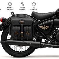 GENUINE LEATHER 4 POCKET TOURING PANNIER BAGS (BLACK) FIT FOR ROYAL ENFIELD BULLET 350