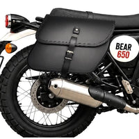GENUINE LEATHER CURVED TOURING PANNIER BAGS (BLACK) FIT FOR ROYAL ENFIELD BEAR 650