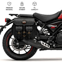GENUINE LEATHER 4 POCKET TOURING PANNIER BAGS (BLACK) FIT FOR ROYAL ENFIELD GUERRILLA 450