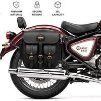 GENUINE LEATHER 4 POCKET TOURING PANNIER BAGS (BLACK) FIT FOR ROYAL ENFIELD CLASSIC 650