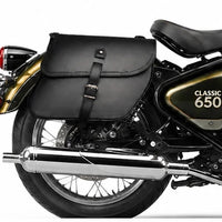 GENUINE LEATHER CURVED TOURING PANNIER BAGS (BLACK) FIT FOR ROYAL ENFIELD CLASSIC 650