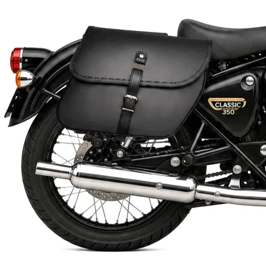 GENUINE LEATHER CURVED TOURING PANNIER BAGS (BLACK) FIT FOR ROYAL ENFIELD CLASSIC 350