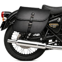 GENUINE LEATHER CURVED TOURING PANNIER BAGS (BLACK) FIT FOR ROYAL ENFIELD CLASSIC 350