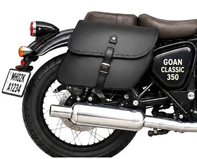 GENUINE LEATHER CURVED TOURING PANNIER BAGS (BLACK) FIT FOR ROYAL ENFIELD GOAN CLASSIC 350