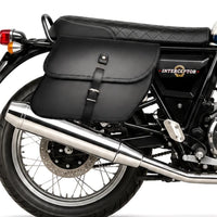 GENUINE LEATHER CURVED TOURING PANNIER BAGS (BLACK) FIT FOR ROYAL ENFIELD INTERCEPTOR 650