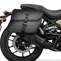 GENUINE LEATHER CURVED TOURING PANNIER BAGS (BLACK) FIT FOR ROYAL ENFIELD GUERRILLA 450