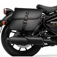 GENUINE LEATHER CURVED TOURING PANNIER BAGS (BLACK) FIT FOR ROYAL ENFIELD SHOTGUN 650