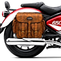 GENUINE LEATHER 4 POCKET TOURING PANNIER BAGS (DUSTY BROWN) FIT FOR ROYAL ENFIELD SUPER METEOR 650