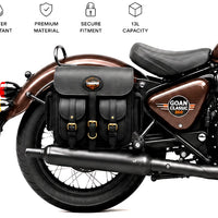 GENUINE LEATHER 4 POCKET TOURING PANNIER BAGS (BLACK) FIT FOR ROYAL ENFIELD GOAN CLASSIC 350
