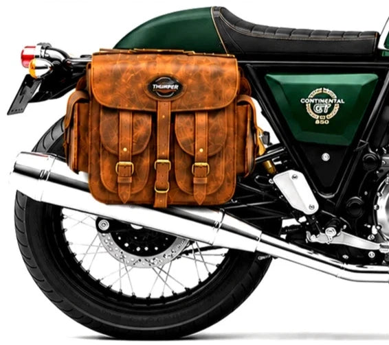 GENUINE LEATHER 4 POCKET TOURING PANNIER BAGS (DUSTY BROWN) FIT FOR ROYAL ENFIELD CONTINENTAL GT 650