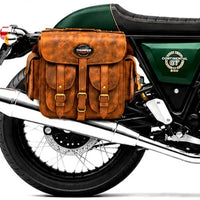 GENUINE LEATHER 4 POCKET TOURING PANNIER BAGS (DUSTY BROWN) FIT FOR ROYAL ENFIELD CONTINENTAL GT 650