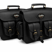 GENUINE LEATHER 4 POCKET TOURING PANNIER BAGS (BLACK) FIT FOR ROYAL ENFIELD SHOTGUN 650