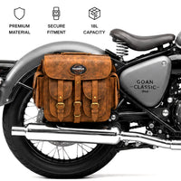 GENUINE LEATHER 4 POCKET TOURING PANNIER BAGS (DUSTY BROWN) FIT FOR ROYAL ENFIELD GOAN CLASSIC 350