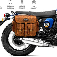 GENUINE LEATHER 4 POCKET TOURING PANNIER BAGS (DUSTY BROWN) FIT FOR ROYAL ENFIELD BEAR 650