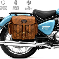 GENUINE LEATHER 4 POCKET TOURING PANNIER BAGS (DUSTY BROWN) FIT FOR ROYAL ENFIELD CLASSIC 650