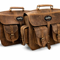 GENUINE LEATHER 4 POCKET TOURING PANNIER BAGS (DUSTY BROWN) FIT FOR ROYAL ENFIELD METEOR 350