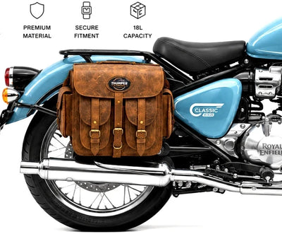 GENUINE LEATHER 4 POCKET TOURING PANNIER BAGS (DUSTY BROWN) FIT FOR ROYAL ENFIELD bullet 650