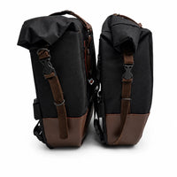 CANVAS PANNIER BAGS (BLACK-BROWN) AND SADDLE STAY FIT FOR ROYAL ENFIELD HUNTER 350