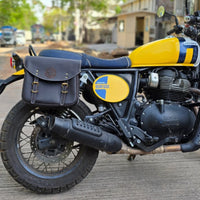 GENUINE LEATHER TOURING PANNIER BAGS (COFFEE BROWN) FIT FOR ROYAL ENFIELD BEAR 650
