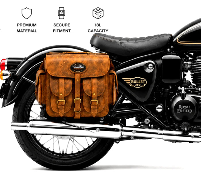 GENUINE LEATHER 4 POCKET TOURING PANNIER BAGS (DUSTY BROWN) FIT FOR ROYAL ENFIELD BULLET 350
