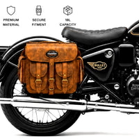 GENUINE LEATHER 4 POCKET TOURING PANNIER BAGS (DUSTY BROWN) FIT FOR ROYAL ENFIELD BULLET 350