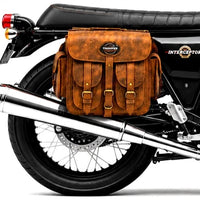 GENUINE LEATHER 4 POCKET TOURING PANNIER BAGS (DUSTY BROWN) FIT FOR ROYAL ENFIELD INTERCEPTOR 650