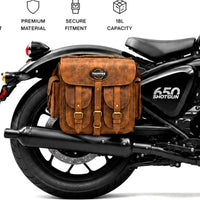 GENUINE LEATHER 4 POCKET TOURING PANNIER BAGS (DUSTY BROWN) FIT FOR ROYAL ENFIELD SHOTGUN 650