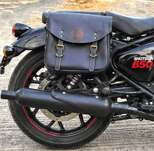 GENUINE LEATHER TOURING PANNIER BAGS (COFFEE BROWN) FIT FOR ROYAL ENFIELD SHOTGUN 650