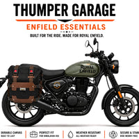 CANVAS PANNIER BAGS (BLACK-BROWN) AND SADDLE STAY FIT FOR ROYAL ENFIELD HUNTER 350