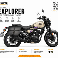 GENUINE LEATHER CURVED TOURING PANNIER BAGS (BLACK) FIT FOR ROYAL ENFIELD GUERRILLA 450