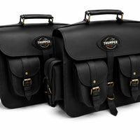 GENUINE LEATHER 4 POCKET TOURING PANNIER BAGS (BLACK) FIT FOR ROYAL ENFIELD GOAN CLASSIC 350