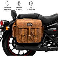 GENUINE LEATHER 4 POCKET TOURING PANNIER BAGS (DUSTY BROWN) FIT FOR ROYAL ENFIELD METEOR 350