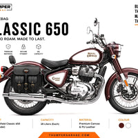 GENUINE LEATHER 4 POCKET TOURING PANNIER BAGS (BLACK) FIT FOR ROYAL ENFIELD CLASSIC 650