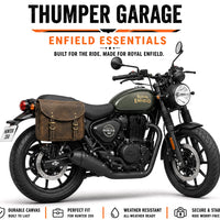 GENUINE LEATHER TOURING PANNIER BAGS (DUSTY BROWN) AND SADDLE STAY FIT FOR ROYAL ENFIELD HUNTER 350
