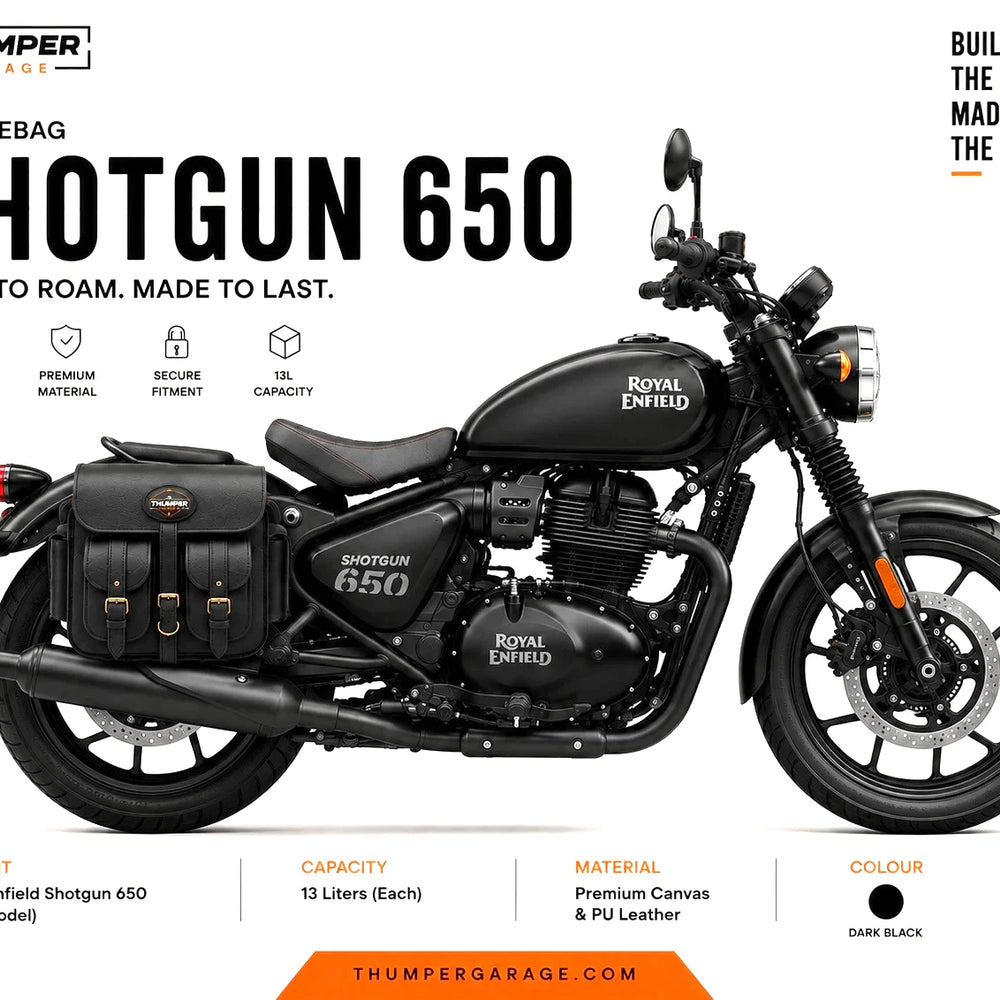 GENUINE LEATHER 4 POCKET TOURING PANNIER BAGS (BLACK) FIT FOR ROYAL ENFIELD SHOTGUN 650