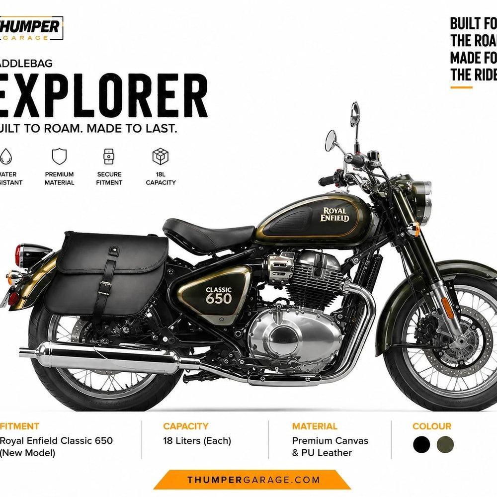 GENUINE LEATHER CURVED TOURING PANNIER BAGS (BLACK) FIT FOR ROYAL ENFIELD CLASSIC 650
