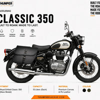 GENUINE LEATHER CURVED TOURING PANNIER BAGS (BLACK) FIT FOR ROYAL ENFIELD CLASSIC 350