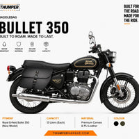 GENUINE LEATHER CURVED TOURING PANNIER BAGS (BLACK) FIT FOR ROYAL ENFIELD BULLET 350