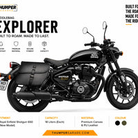 GENUINE LEATHER CURVED TOURING PANNIER BAGS (BLACK) FIT FOR ROYAL ENFIELD SHOTGUN 650