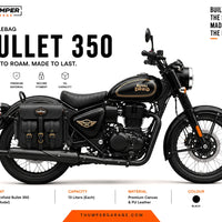 GENUINE LEATHER 4 POCKET TOURING PANNIER BAGS (BLACK) FIT FOR ROYAL ENFIELD BULLET 350