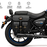 GENUINE LEATHER 4 POCKET TOURING PANNIER BAGS (BLACK) FIT FOR ROYAL ENFIELD METEOR 350