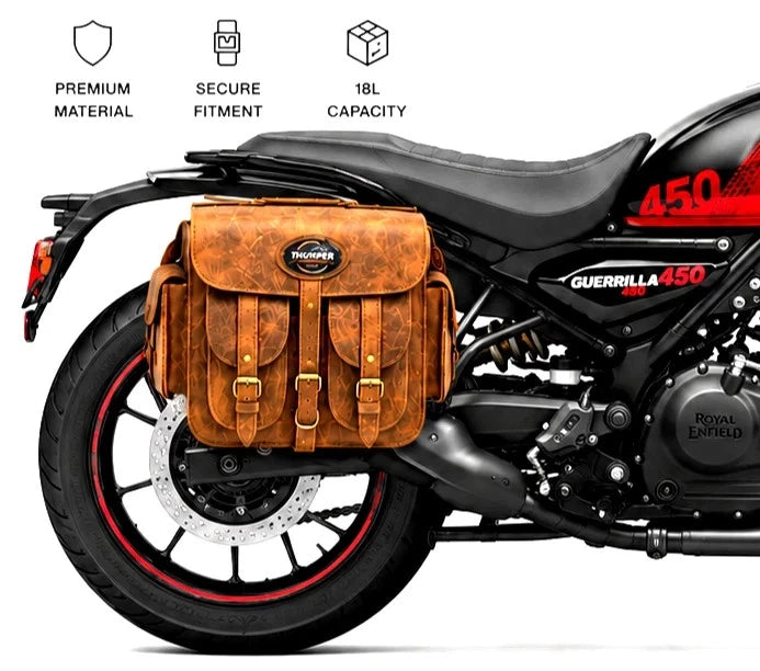 GENUINE LEATHER 4 POCKET TOURING PANNIER BAGS (DUSTY BROWN) FIT FOR ROYAL ENFIELD GUERRILLA 450