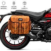 GENUINE LEATHER 4 POCKET TOURING PANNIER BAGS (DUSTY BROWN) FIT FOR ROYAL ENFIELD GUERRILLA 450