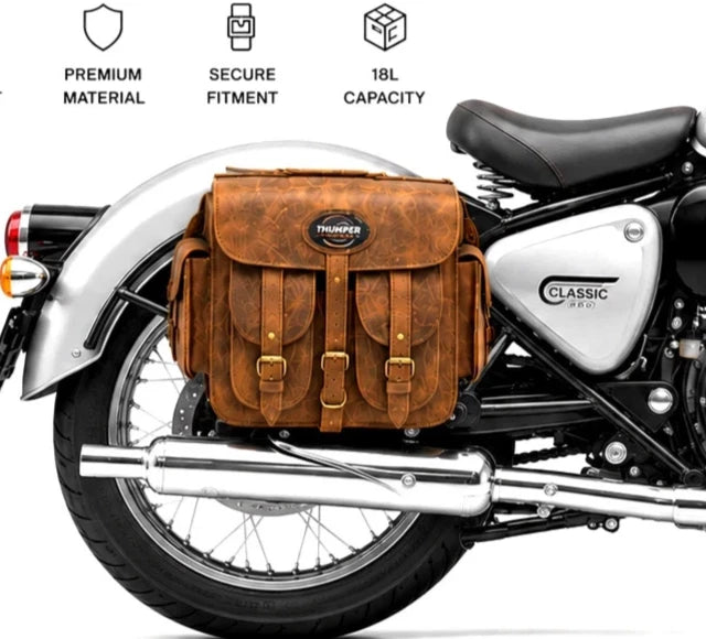 GENUINE LEATHER 4 POCKET TOURING PANNIER BAGS (DUSTY BROWN) FIT FOR ROYAL ENFIELD CLASSIC 350