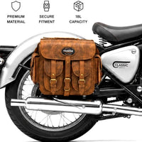 GENUINE LEATHER 4 POCKET TOURING PANNIER BAGS (DUSTY BROWN) FIT FOR ROYAL ENFIELD CLASSIC 350