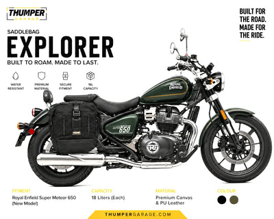 TOURING PANNIER BAGS (36L) BLACK FIT FOR ROYAL ENFIELD SUPER METEOR 650