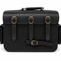 GENUINE LEATHER 4 POCKET TOURING PANNIER BAGS (BLACK) FIT FOR ROYAL ENFIELD bullet 650