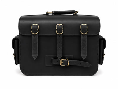 GENUINE LEATHER 4 POCKET TOURING PANNIER BAGS (BLACK) FIT FOR ROYAL ENFIELD bullet 650
