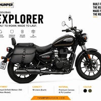 GENUINE LEATHER CURVED TOURING PANNIER BAGS (BLACK) FIT FOR ROYAL ENFIELD METEOR 350
